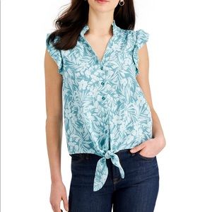 NWT Charter Club Printed Tie-Hem Blouse